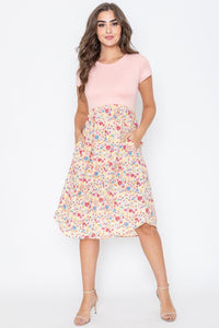 The Suzanne Cap Sleeve Contrast Floral Midi Dress