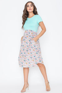 The Suzanne Cap Sleeve Contrast Floral Midi Dress