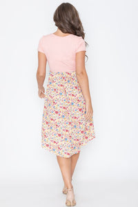 The Suzanne Cap Sleeve Contrast Floral Midi Dress