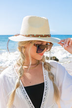 Load image into Gallery viewer, Beaded Belt Straw Panama Fedora Hat
