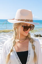 Load image into Gallery viewer, Beaded Belt Straw Panama Fedora Hat
