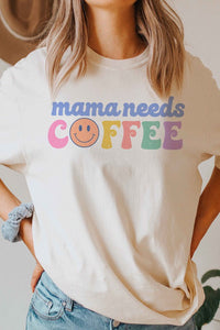 MAMA NEEDS COFFEE HAPPY FACE GRAPHIC TEE
