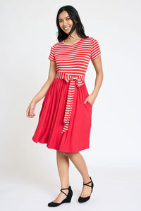 The Lisa Short Sleeve Stripe Sash Dress