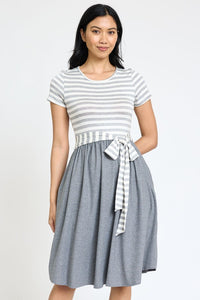 The Lisa Short Sleeve Stripe Sash Dress