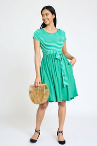 The Lisa Short Sleeve Stripe Sash Dress