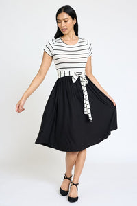 The Lisa Short Sleeve Stripe Sash Dress