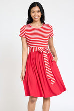 Load image into Gallery viewer, The Lisa Short Sleeve Stripe Sash Dress
