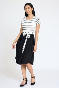 The Lisa Short Sleeve Stripe Sash Dress