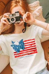 Butterfly USA Flag Graphic T Shirts