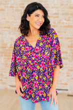 Load image into Gallery viewer, Dreamer Peplum Top in Purple and Pink Floral
