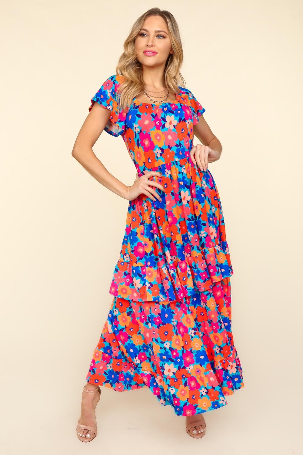 The Stacey Floral Maxi Ruffled Dress with Side Pockets
