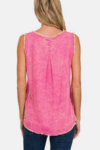 Load image into Gallery viewer, Washed Linen Raw Hem V-Neck Tank
