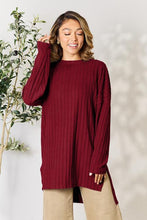 Load image into Gallery viewer, Ribbed Round Neck Long Sleeve Slit Top

