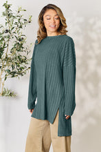 Load image into Gallery viewer, Ribbed Round Neck Long Sleeve Slit Top
